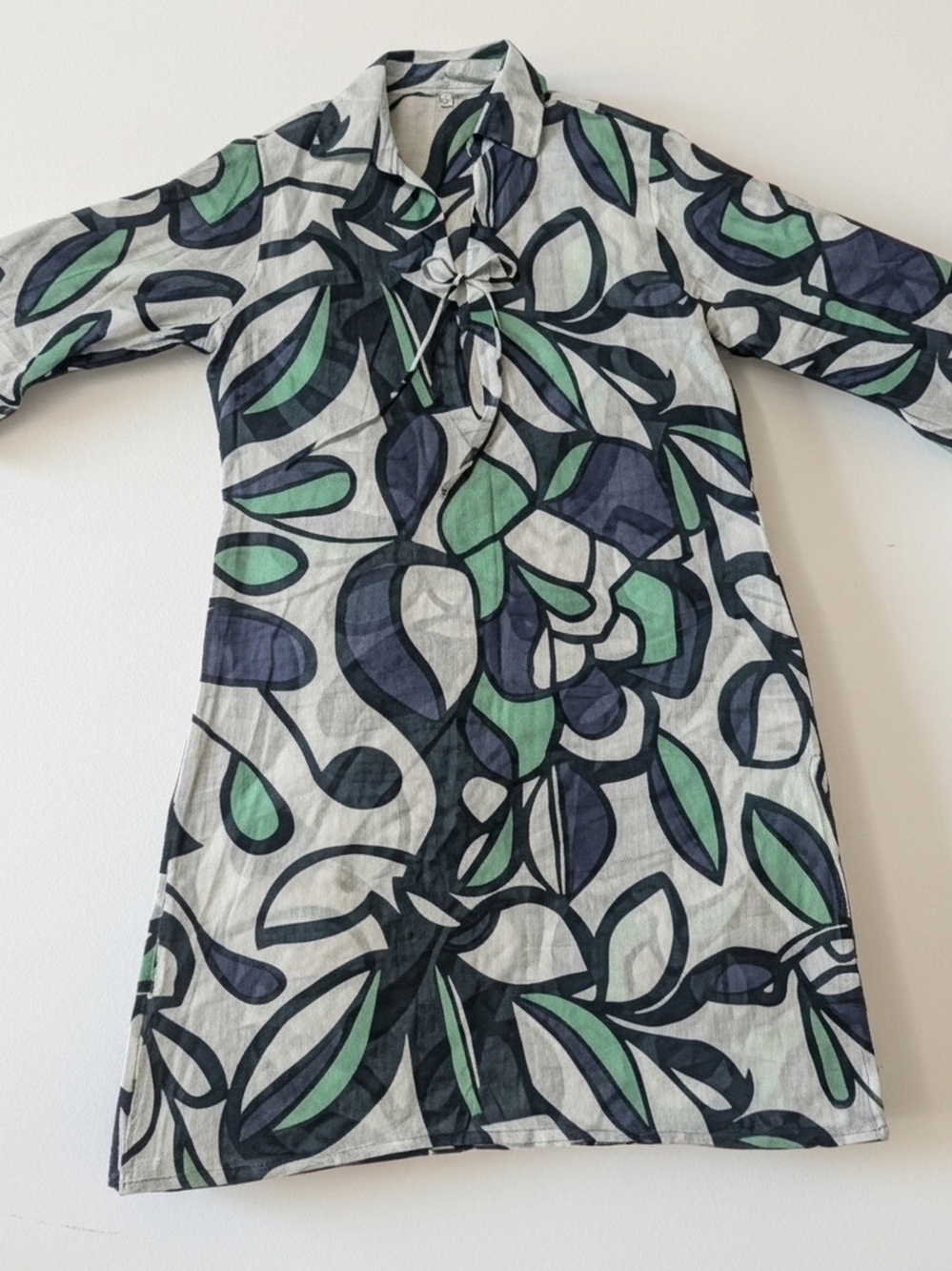 True Vintage 90s Blue & Green Abstract Floral Coverup Dress Size M/L - Picture 7 of 13
